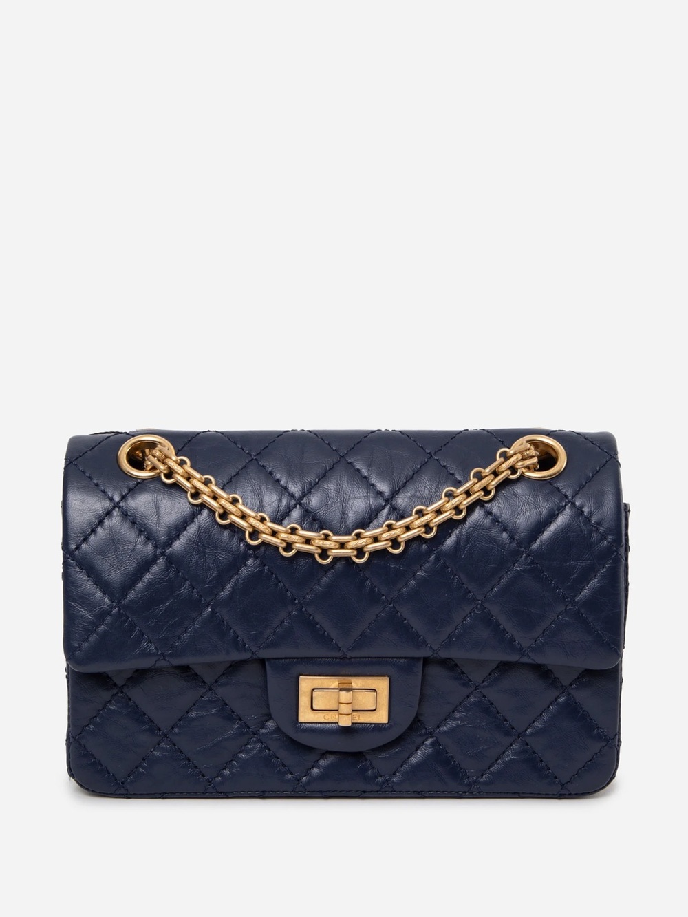 Pre-Owned Chanel 2020 Navy Aged Calfskin Quilted 2.55 Reissue Mini Flap Bag